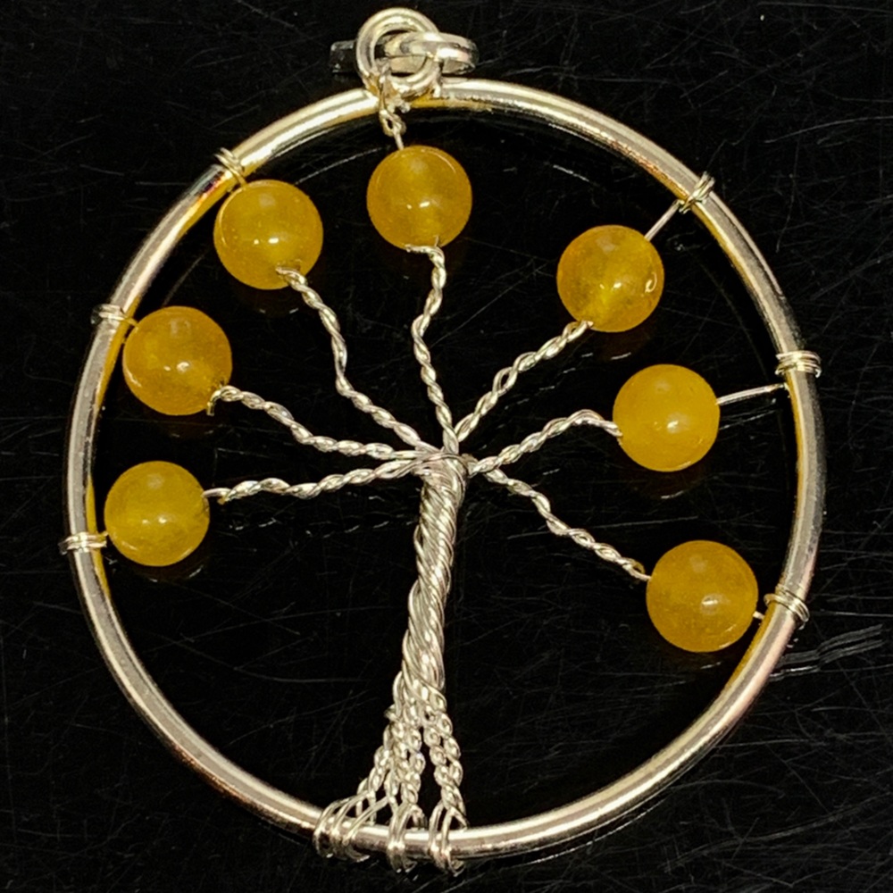 Natural Yellow Aventurine Round Shape Healing Tree Pendant